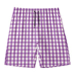 Purple And White Check Pattern Print Men's Swim Trunks