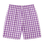 Purple And White Check Pattern Print Men's Swim Trunks