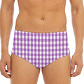 Purple And White Check Pattern Print Men's Triangle Swim Briefs