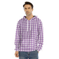 Purple And White Check Pattern Print Men's Velvet Pullover Hoodie