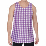Purple And White Check Pattern Print Men's Velvet Tank Top