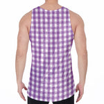 Purple And White Check Pattern Print Men's Velvet Tank Top