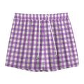 Purple And White Check Pattern Print Mesh Shorts