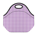 Purple And White Check Pattern Print Neoprene Lunch Bag