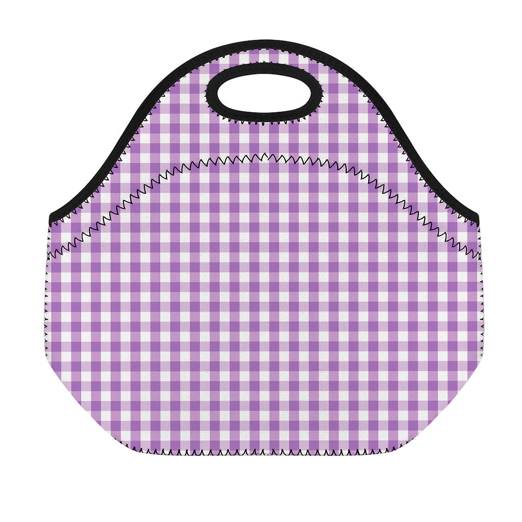 Purple And White Check Pattern Print Neoprene Lunch Bag