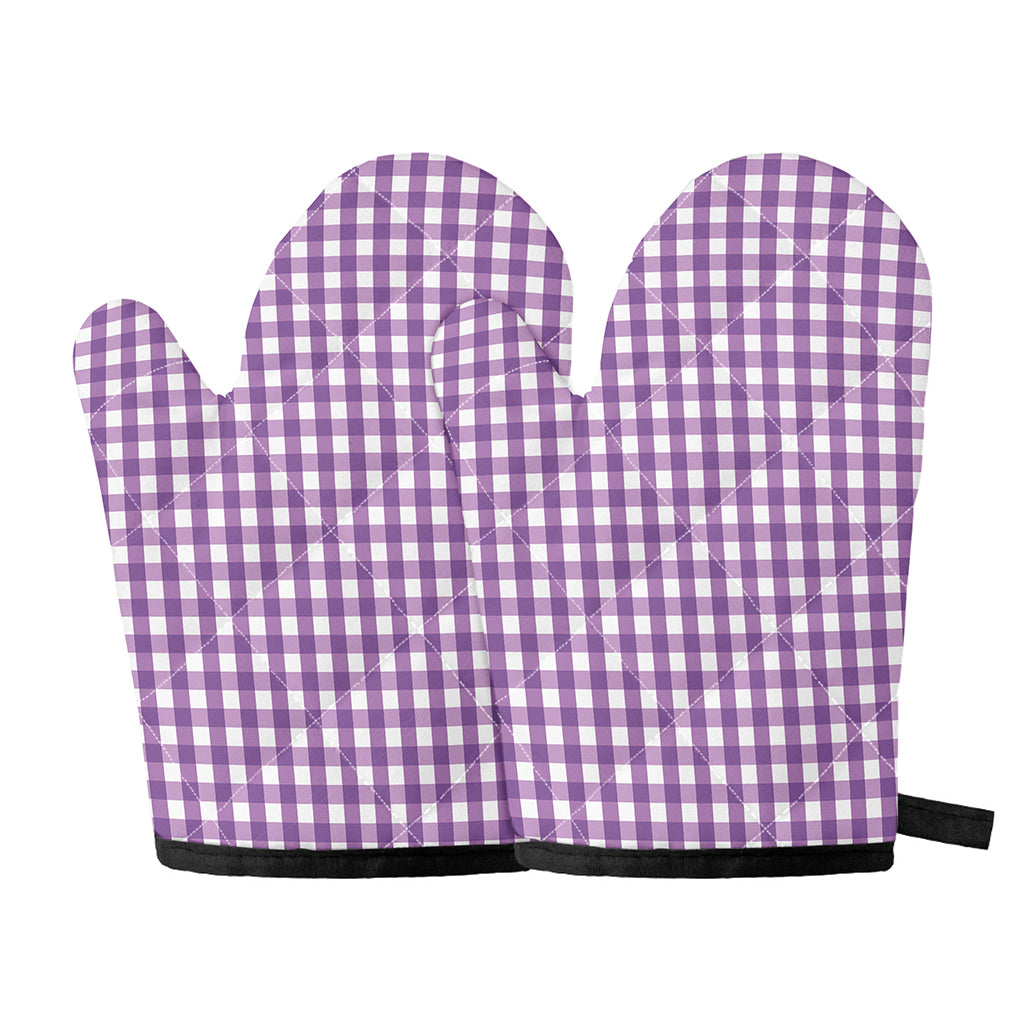 Purple And White Check Pattern Print Oven Mitts