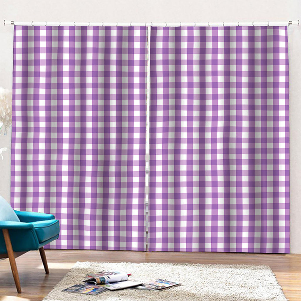 Purple And White Check Pattern Print Pencil Pleat Curtains