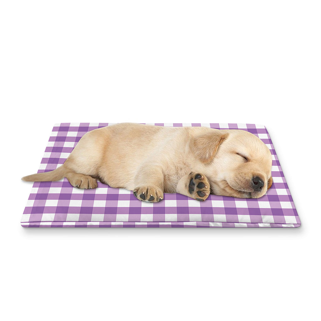 Purple And White Check Pattern Print Pet Cooling Mat Cover