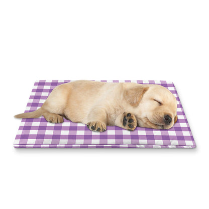 Purple And White Check Pattern Print Pet Cooling Mat Cover