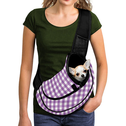 Purple And White Check Pattern Print Pet Sling Carrier