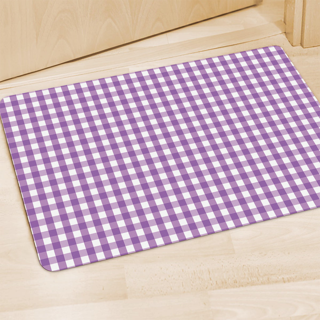 Purple And White Check Pattern Print Polyester Doormat
