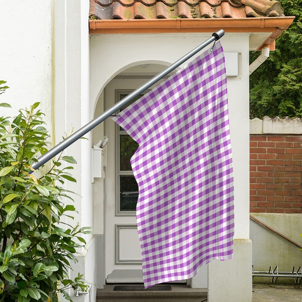 Purple And White Check Pattern Print Polyester Flag