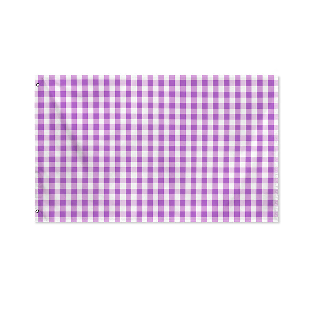Purple And White Check Pattern Print Polyester Flag