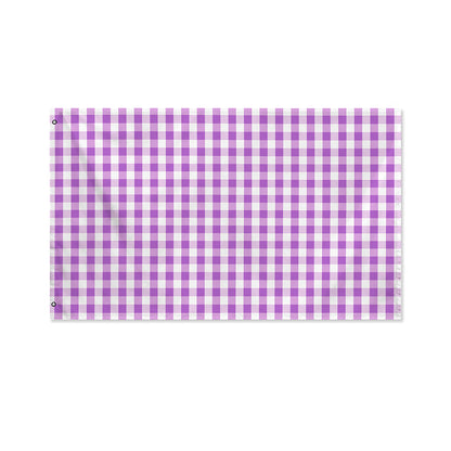 Purple And White Check Pattern Print Polyester Flag