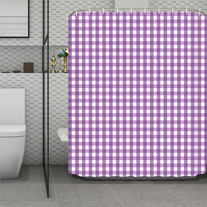 Purple And White Check Pattern Print Polyester Shower Curtain