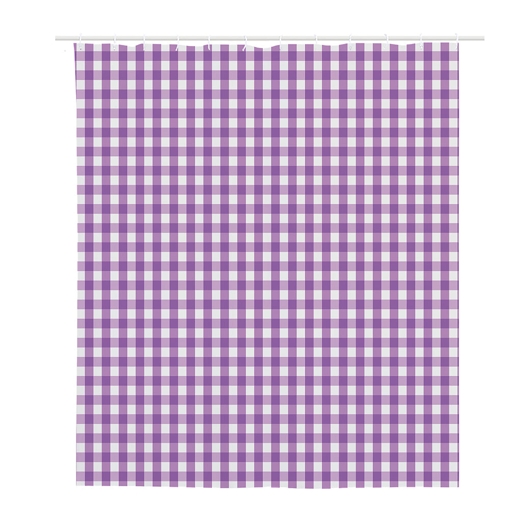 Purple And White Check Pattern Print Polyester Shower Curtain