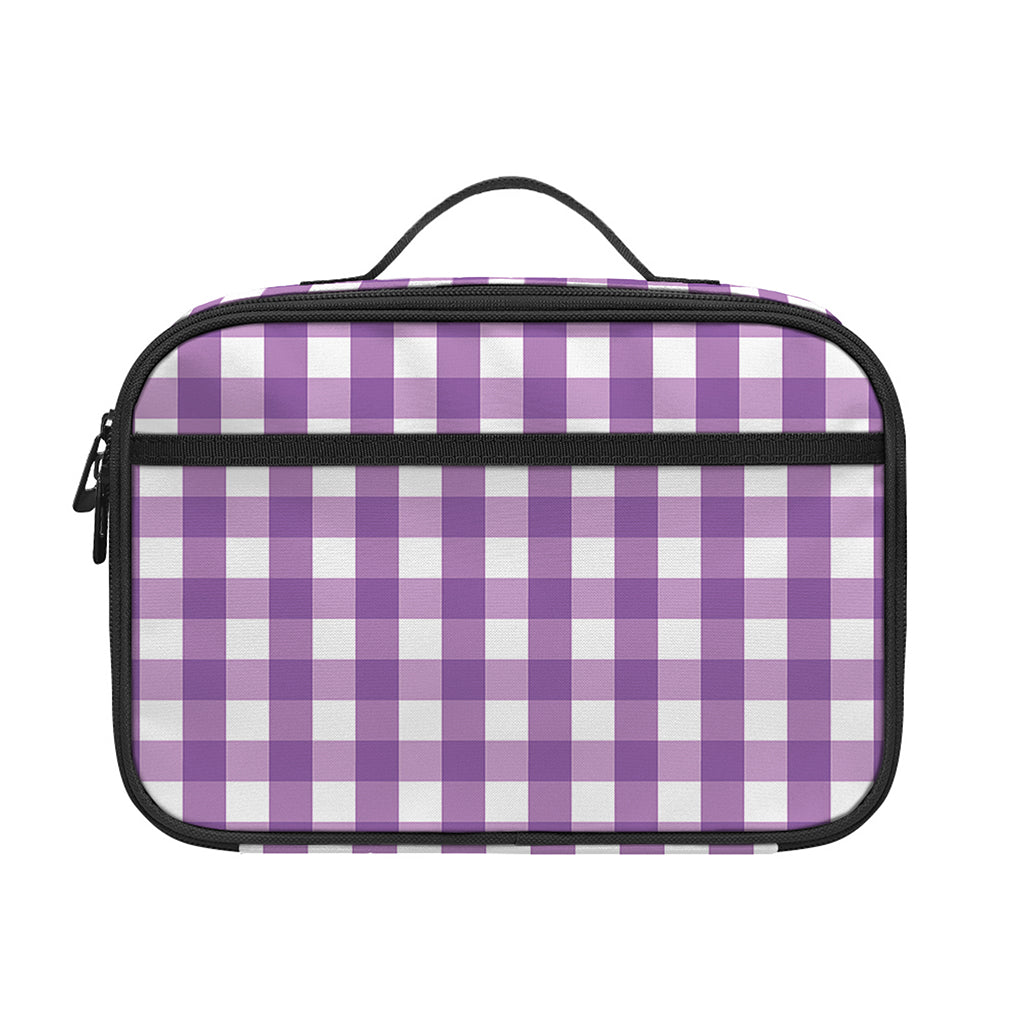 Purple And White Check Pattern Print Portable Lunch Bag