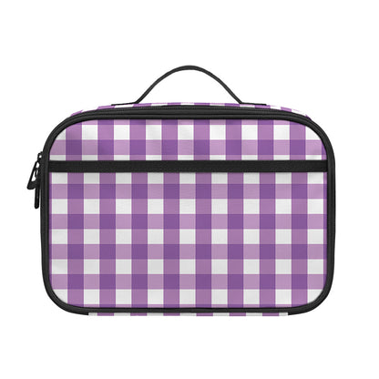 Purple And White Check Pattern Print Portable Lunch Bag