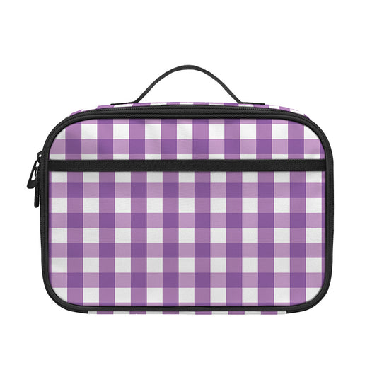 Purple And White Check Pattern Print Portable Lunch Bag