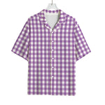 Purple And White Check Pattern Print Rayon Hawaiian Shirt