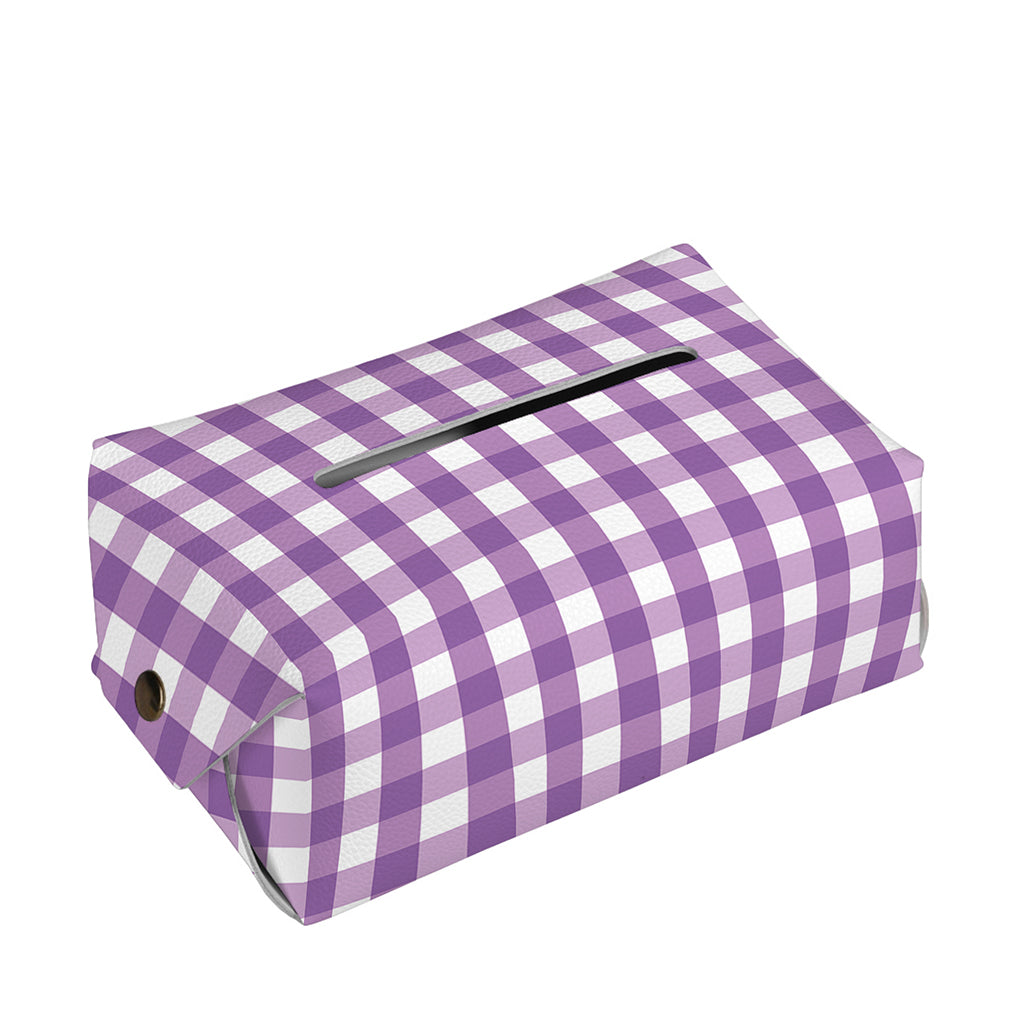 Purple And White Check Pattern Print Rectangle Tissue Box Cover