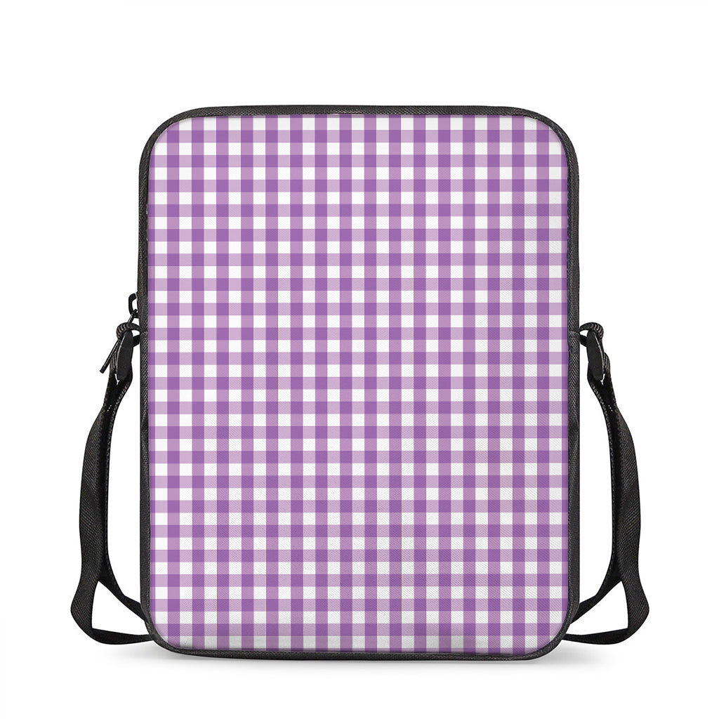 Purple And White Check Pattern Print Rectangular Crossbody Bag