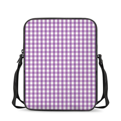 Purple And White Check Pattern Print Rectangular Crossbody Bag
