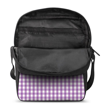 Purple And White Check Pattern Print Rectangular Crossbody Bag