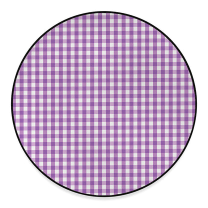 Purple And White Check Pattern Print Round Floor Mat