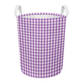 Purple And White Check Pattern Print Round Laundry Basket