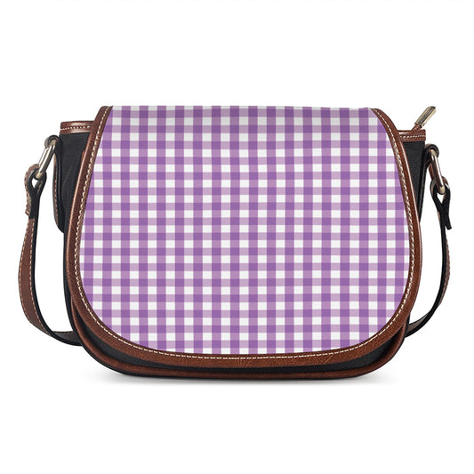 Purple And White Check Pattern Print Saddle Bag
