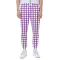 Purple And White Check Pattern Print Joggers