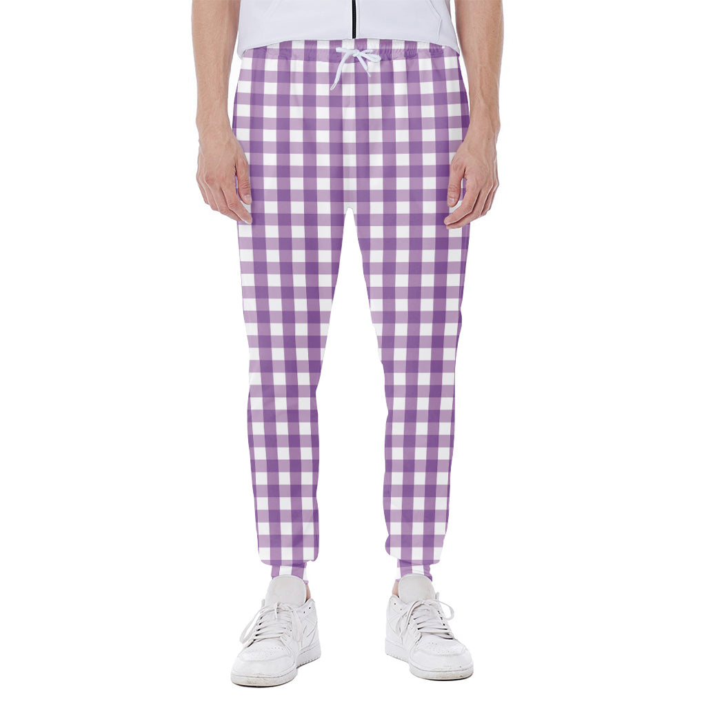Purple And White Check Pattern Print Scuba Joggers