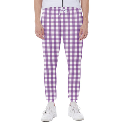 Purple And White Check Pattern Print Scuba Joggers