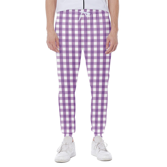 Purple And White Check Pattern Print Scuba Joggers