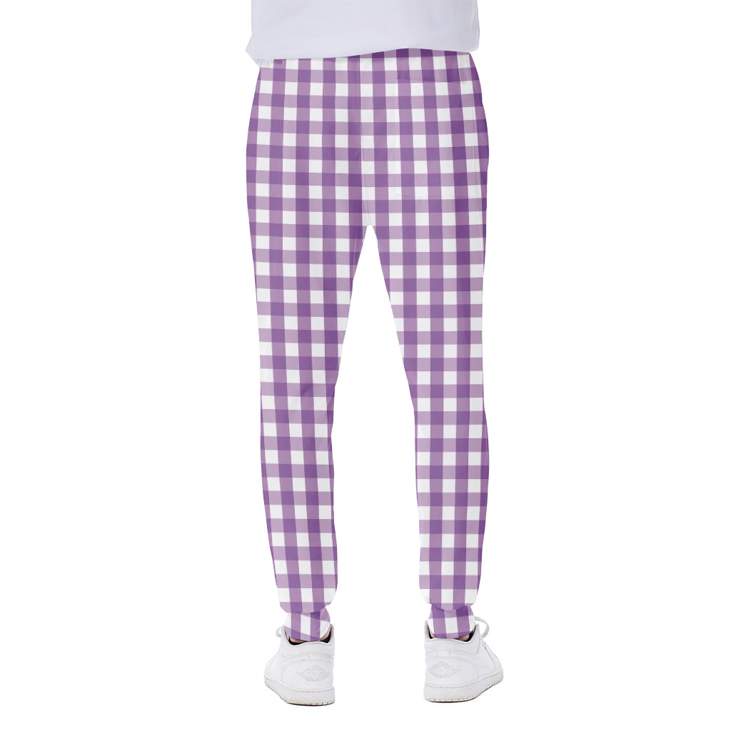 Purple And White Check Pattern Print Scuba Joggers