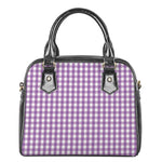 Purple And White Check Pattern Print Shoulder Handbag