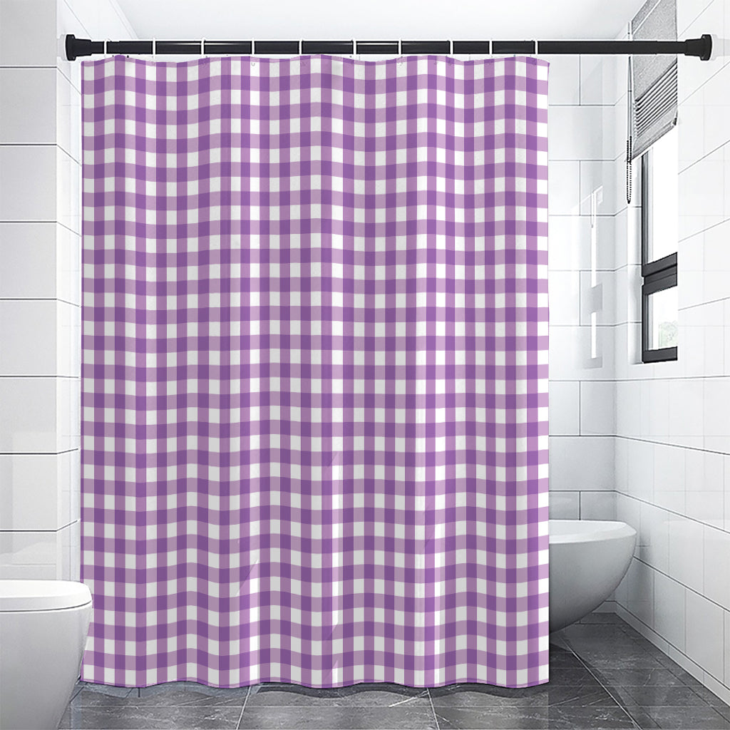 Purple And White Check Pattern Print Shower Curtain