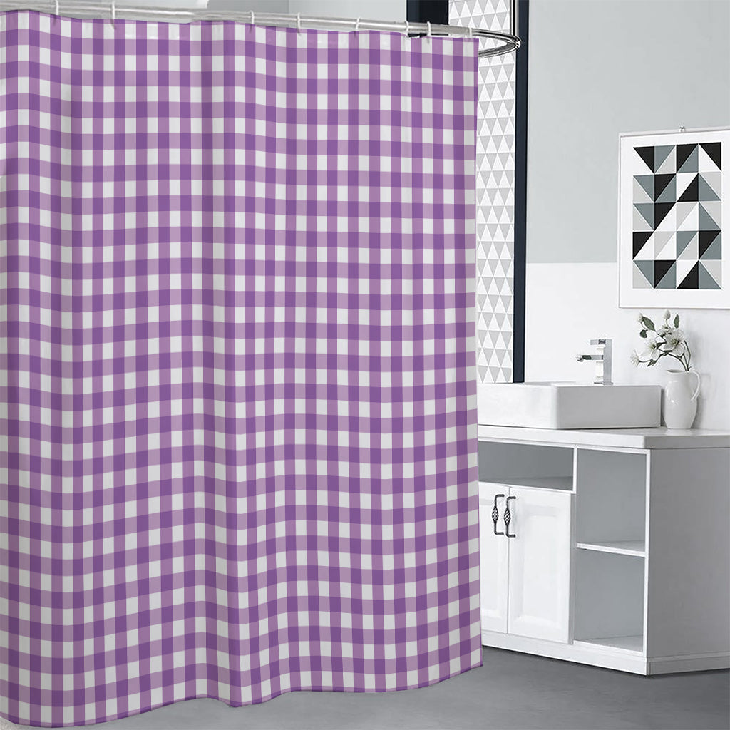 Purple And White Check Pattern Print Shower Curtain