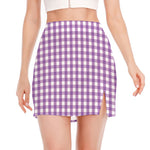 Purple And White Check Pattern Print Side Slit Mini Skirt