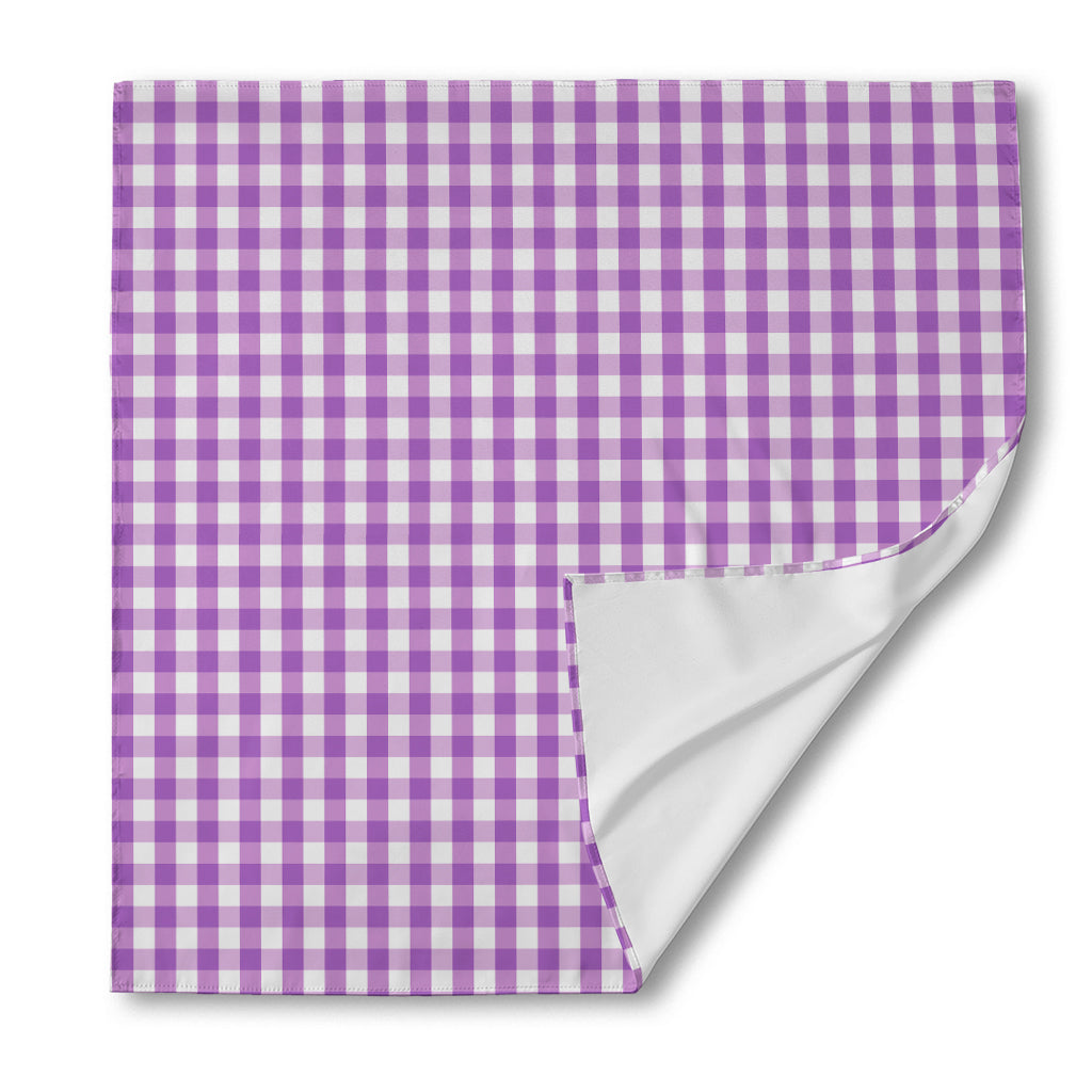 Purple And White Check Pattern Print Silk Bandana