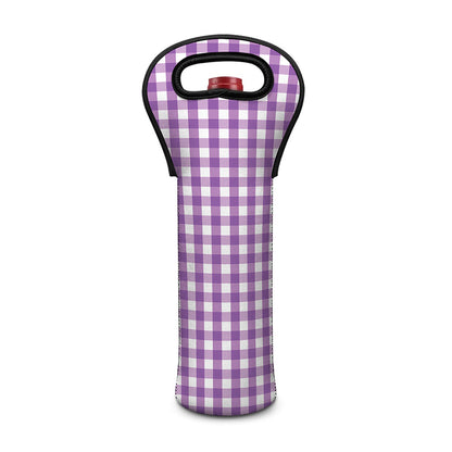 Purple And White Check Pattern Print Single Neoprene Wine Tote