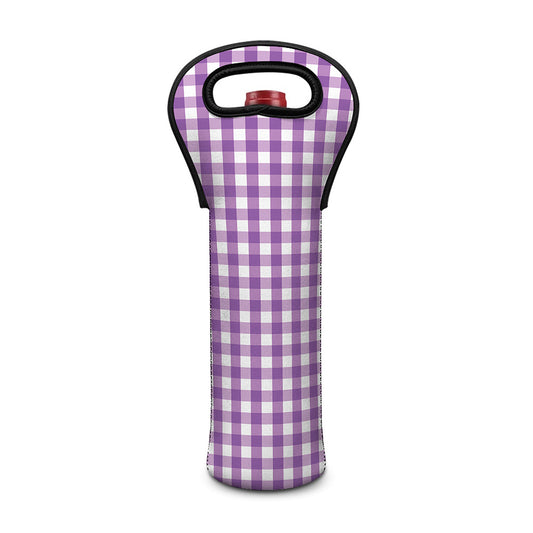 Purple And White Check Pattern Print Single Neoprene Wine Tote