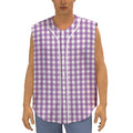 Purple And White Check Pattern Print Sleeveless Baseball Jersey
