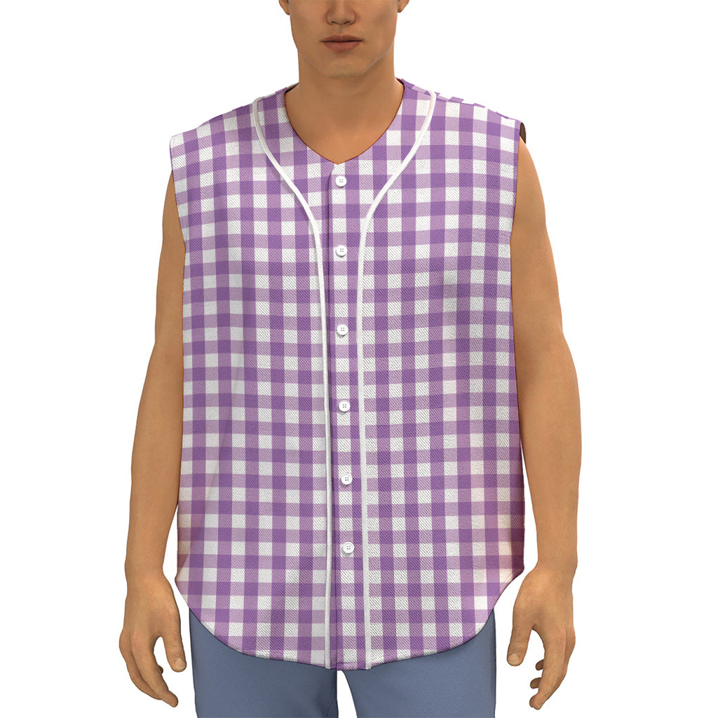 Purple And White Check Pattern Print Sleeveless Baseball Jersey