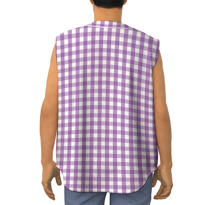 Purple And White Check Pattern Print Sleeveless Baseball Jersey