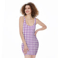 Purple And White Check Pattern Print Sleeveless Bodycon Dress