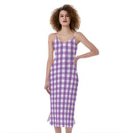 Purple And White Check Pattern Print Slim Fit Midi Cami Dress