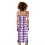 Purple And White Check Pattern Print Slim Fit Midi Cami Dress
