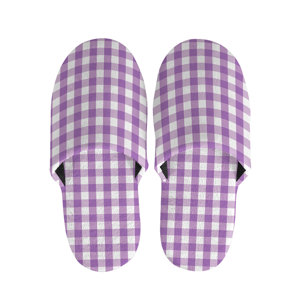 Purple And White Check Pattern Print Slippers